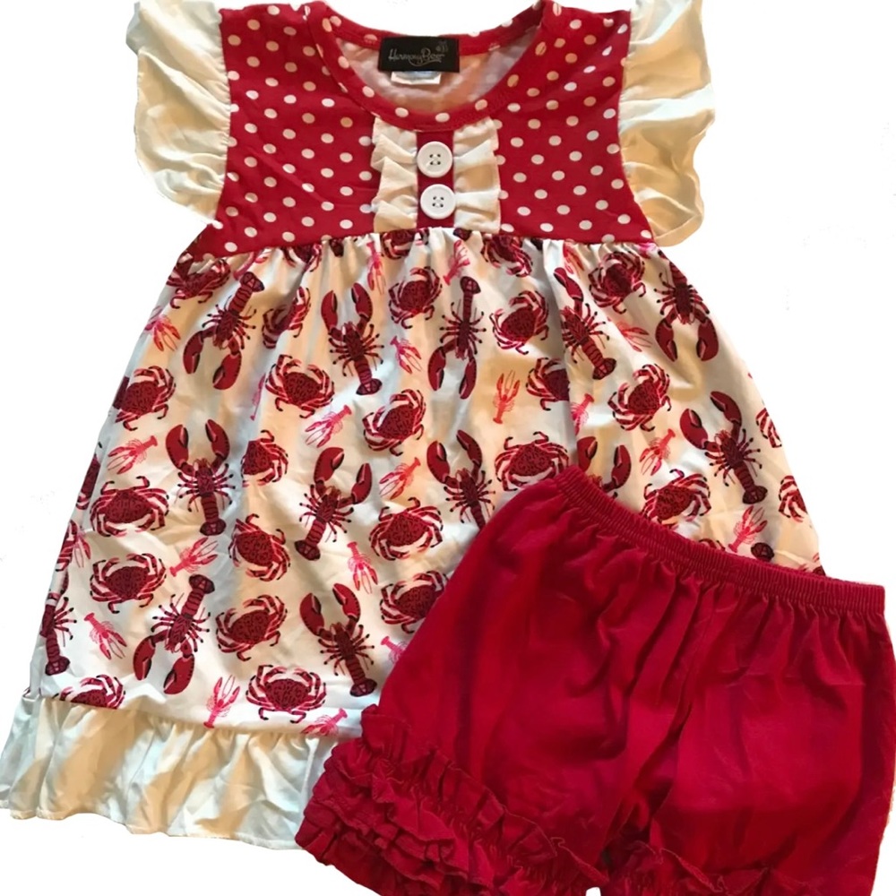 NEW Boutique Harmony Bee Sz 14-16 Lobster Flutter Shorts Tunic Set Nautical 6XL